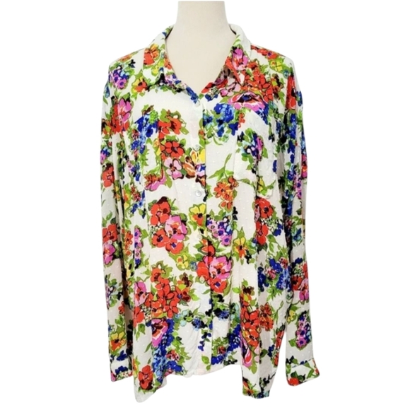 Dear John Tops - Dear John Women’s Size XL Floral Button Front Shirt Tunic Blouse Lightweight